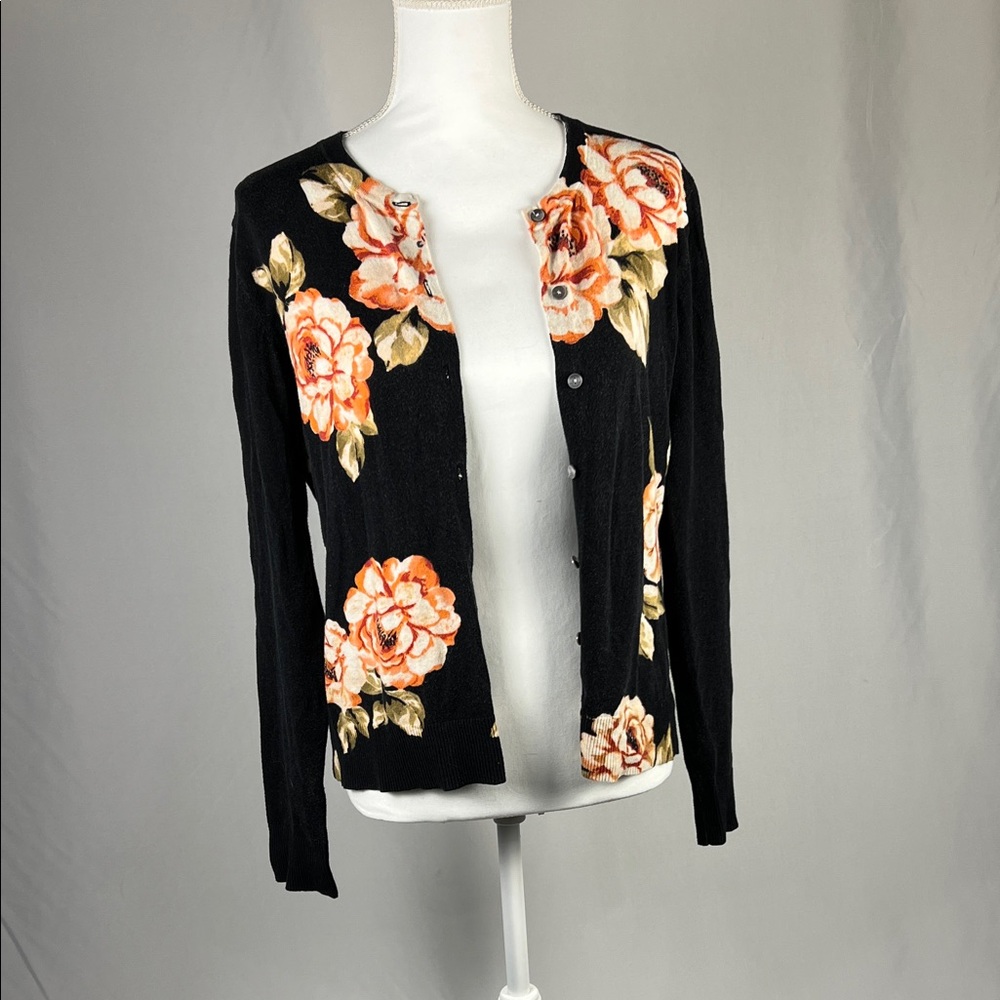 Women’s a new day Black Floral Cardigan size medium